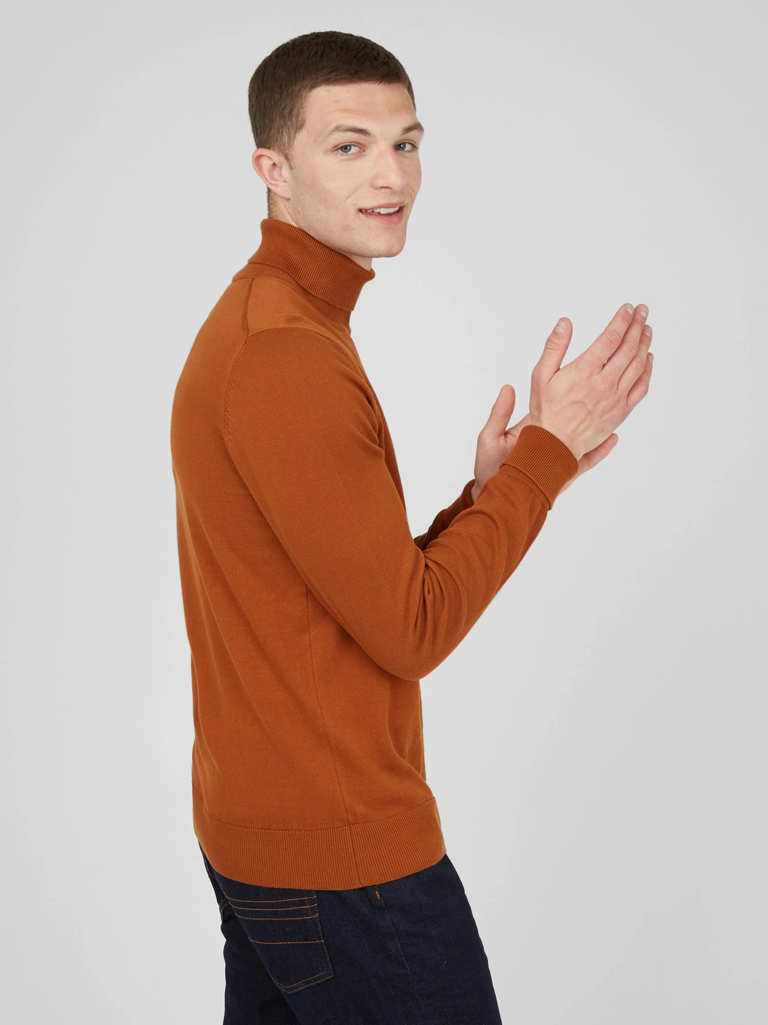 Signature Organic Knit Roll-Neck Sweater - Caramel 2 Signature Organic Knit Roll-Neck Sweater - Caramel - Image 2