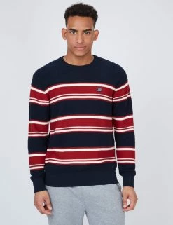 B By Ben Sherman Striped Chunky Knit Sweater - Navy -clothing Shop BS 0067891 025 A scaled