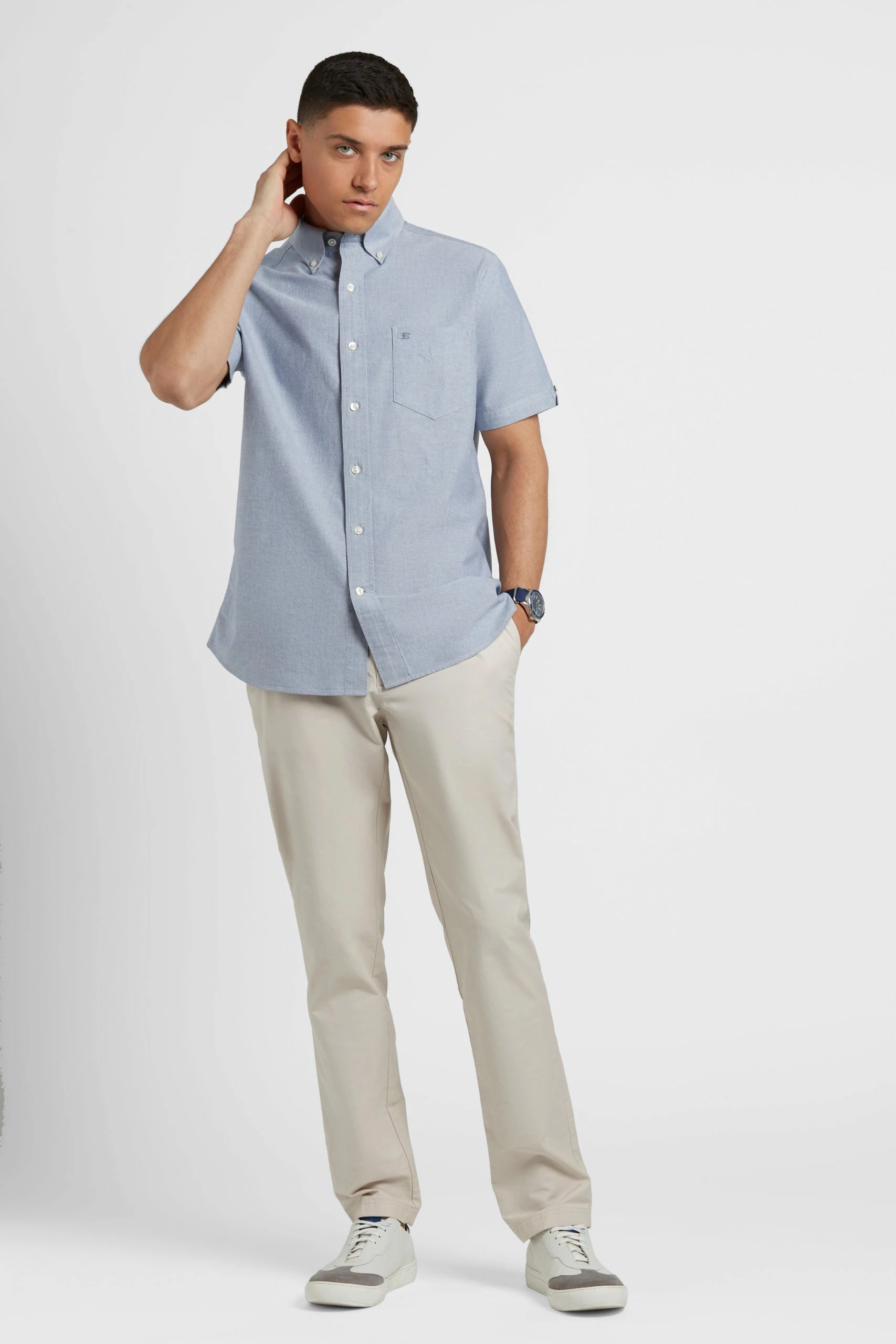 Short Sleeve Brighton Oxford Organic Shirt - Navy 4 Short Sleeve Brighton Oxford Organic Shirt - Navy - Image 4