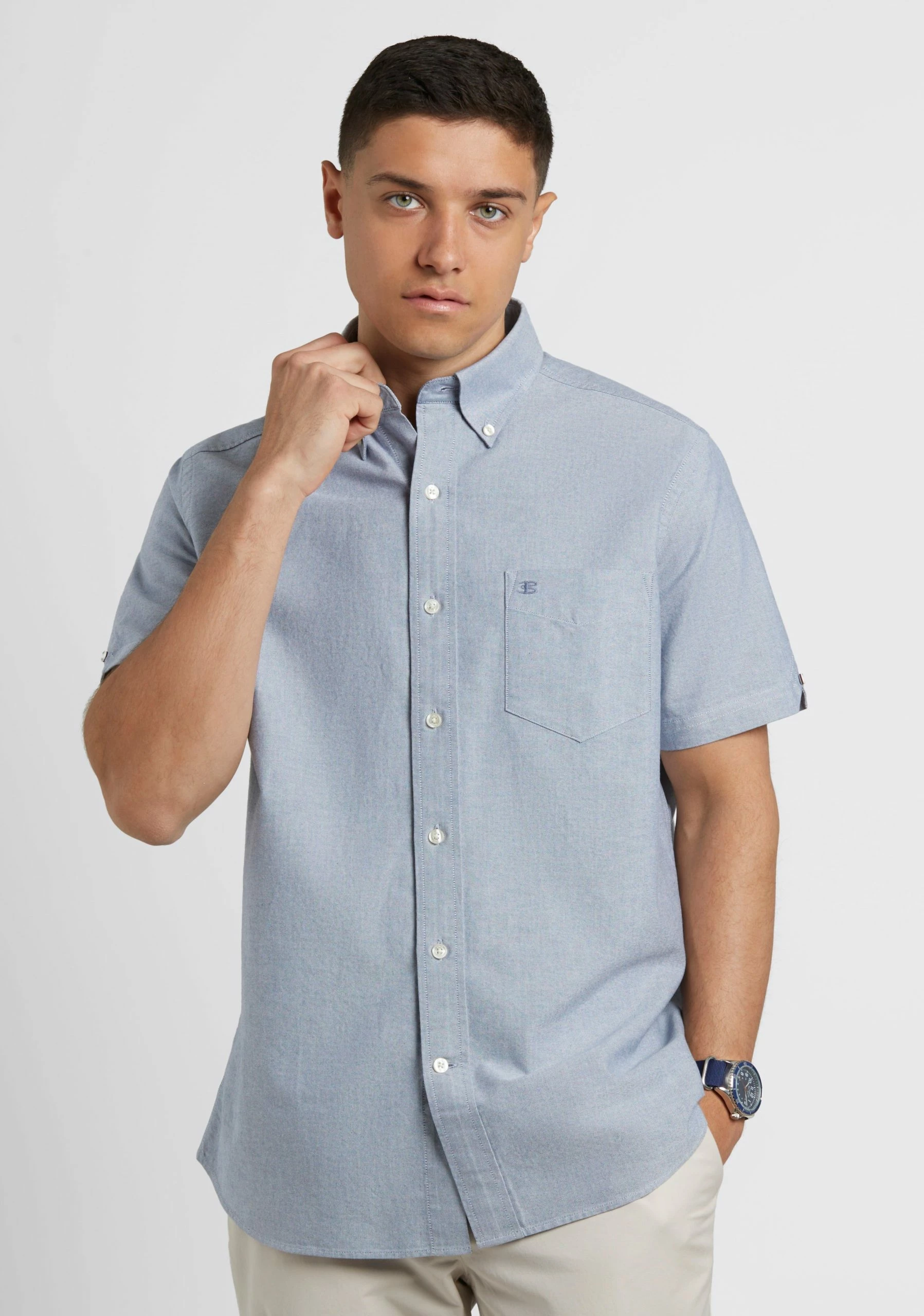 Short Sleeve Brighton Oxford Organic Shirt - Navy 1 Short Sleeve Brighton Oxford Organic Shirt - Navy