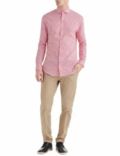 Coral Dobby Gingham Slim Fit Dress Shirt -clothing Shop HBS1519 full body2