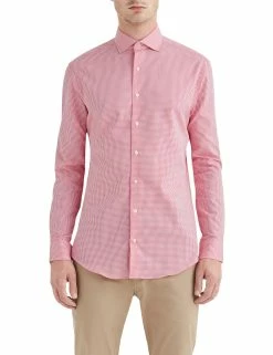 Coral Dobby Gingham Slim Fit Dress Shirt
