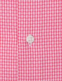 Coral Dobby Gingham Slim Fit Dress Shirt -clothing Shop HBS1519.button