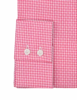Coral Dobby Gingham Slim Fit Dress Shirt -clothing Shop HBS1519.cuff