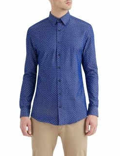 Floral Print On Navy Twill Slim Fit Dress Shirt