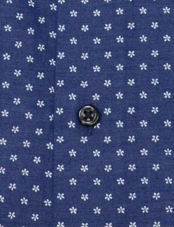 Floral Print On Navy Twill Slim Fit Dress Shirt -clothing Shop HBS1524.button