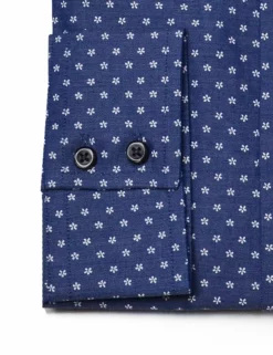 Floral Print On Navy Twill Slim Fit Dress Shirt -clothing Shop HBS1524.cuff