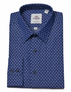 Floral Print On Navy Twill Slim Fit Dress Shirt -clothing Shop HBS1524.front