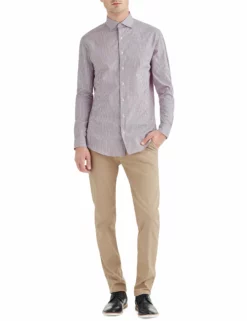 Stretch Orange & Blue Dobby Gingham Slim Fit Dress Shirt -clothing Shop HBS1537 full body2