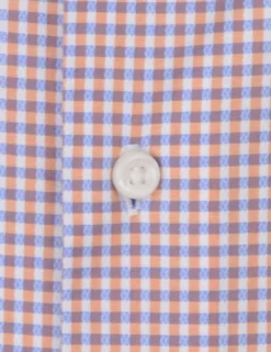 Stretch Orange & Blue Dobby Gingham Slim Fit Dress Shirt -clothing Shop HBS1537.button