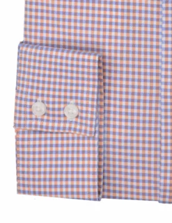Stretch Orange & Blue Dobby Gingham Slim Fit Dress Shirt -clothing Shop HBS1537.cuff