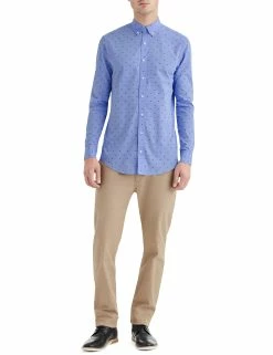 Blue Scooter Print Skinny Fit Dress Shirt -clothing Shop HBS1539 full body2