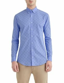 Blue Scooter Print Skinny Fit Dress Shirt