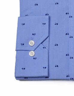 Blue Scooter Print Skinny Fit Dress Shirt -clothing Shop HBS1539.cuff