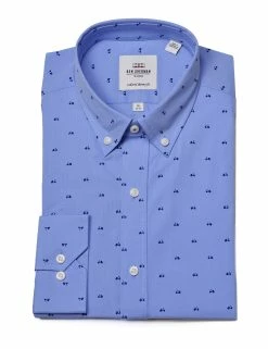 Blue Scooter Print Skinny Fit Dress Shirt -clothing Shop HBS1539.front
