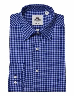 Navy & Blue Dobby Gingham Slim Fit Dress Shirt