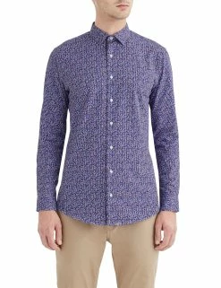 Multi Floral Printed Gingham Skinny Fit Dress Shirt