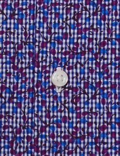 Multi Floral Printed Gingham Skinny Fit Dress Shirt -clothing Shop HBS1543.button