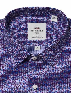 Multi Floral Printed Gingham Skinny Fit Dress Shirt -clothing Shop HBS1543.collar