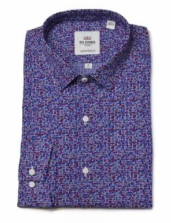 Multi Floral Printed Gingham Skinny Fit Dress Shirt -clothing Shop HBS1543.front