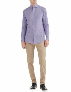 Purple Textured Dobby Slim Fit Dress Shirt -clothing Shop HBS1547 full body2