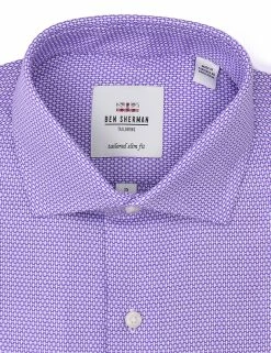 Purple Textured Dobby Slim Fit Dress Shirt -clothing Shop HBS1547.collar