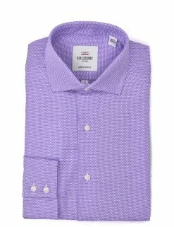 Purple Textured Dobby Slim Fit Dress Shirt -clothing Shop HBS1547.front