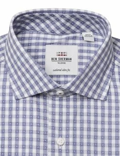 Navy & White Jasper Check Slim Fit Dress Shirt 9 Navy & White Jasper Check Slim Fit Dress Shirt -clothing Shop HBS1552.collar