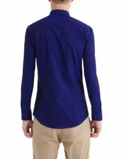 Navy Dash Clip Spot Slim Fit Dress Shirt -clothing Shop HBS1558 model back2