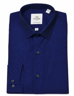 Navy Dash Clip Spot Slim Fit Dress Shirt -clothing Shop HBS1558.front