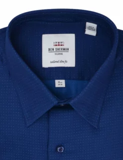 Teal & Navy Solid Dobby Slim Fit Dress Shirt -clothing Shop HBS1761 390.collar