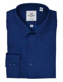 Teal & Navy Solid Dobby Slim Fit Dress Shirt -clothing Shop HBS1761 390.front