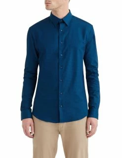 Teal & Navy Solid Dobby Slim Fit Dress Shirt