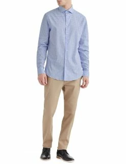 Light Blue EOE Dobby Check Slim Fit Dress Shirt -clothing Shop HBS1762 450 full body2