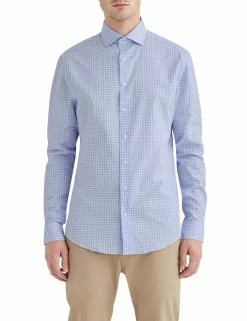 Light Blue EOE Dobby Check Slim Fit Dress Shirt