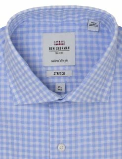 Light Blue EOE Dobby Check Slim Fit Dress Shirt -clothing Shop HBS1762 450.collar