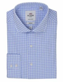 Light Blue EOE Dobby Check Slim Fit Dress Shirt -clothing Shop HBS1762 450.front