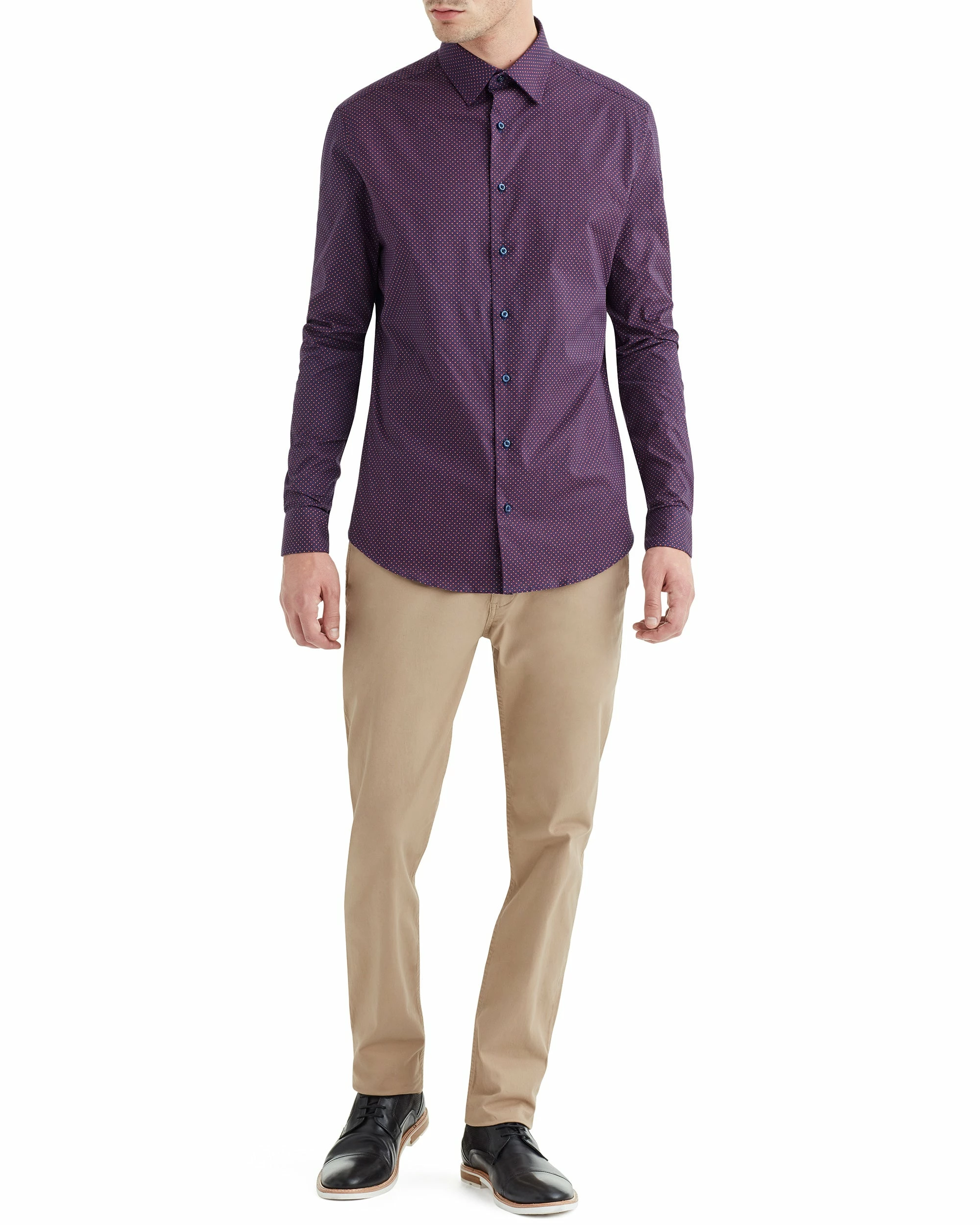 Navy & Rust Diamond Print Slim Fit Dress Shirt 3 Navy & Rust Diamond Print Slim Fit Dress Shirt - Image 3