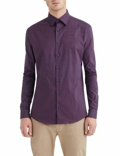 Navy & Rust Diamond Print Slim Fit Dress Shirt