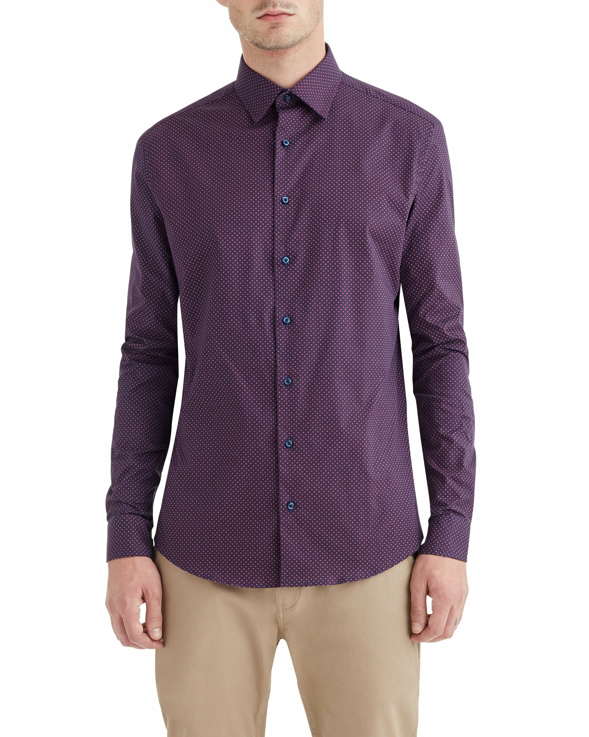 Navy & Rust Diamond Print Slim Fit Dress Shirt 1 Navy & Rust Diamond Print Slim Fit Dress Shirt