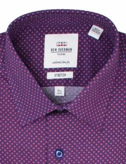 Navy & Rust Diamond Print Slim Fit Dress Shirt 11 Navy & Rust Diamond Print Slim Fit Dress Shirt -clothing Shop HBS1763 410.collar