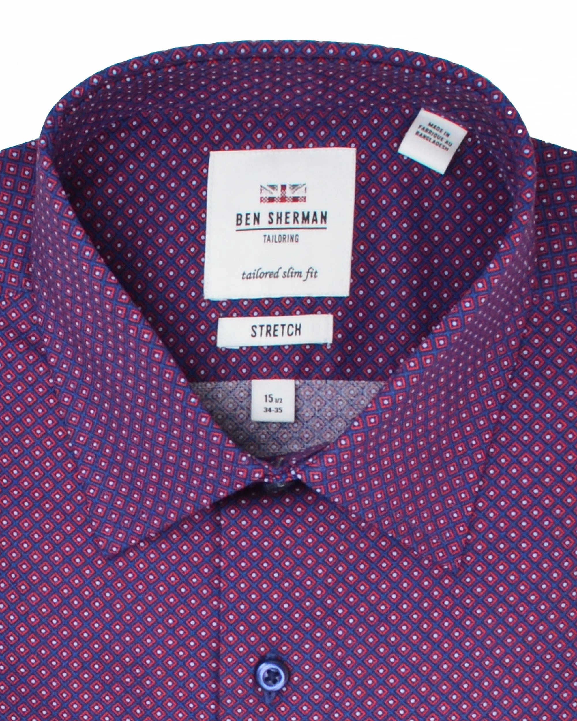 Navy & Rust Diamond Print Slim Fit Dress Shirt 5 Navy & Rust Diamond Print Slim Fit Dress Shirt - Image 5