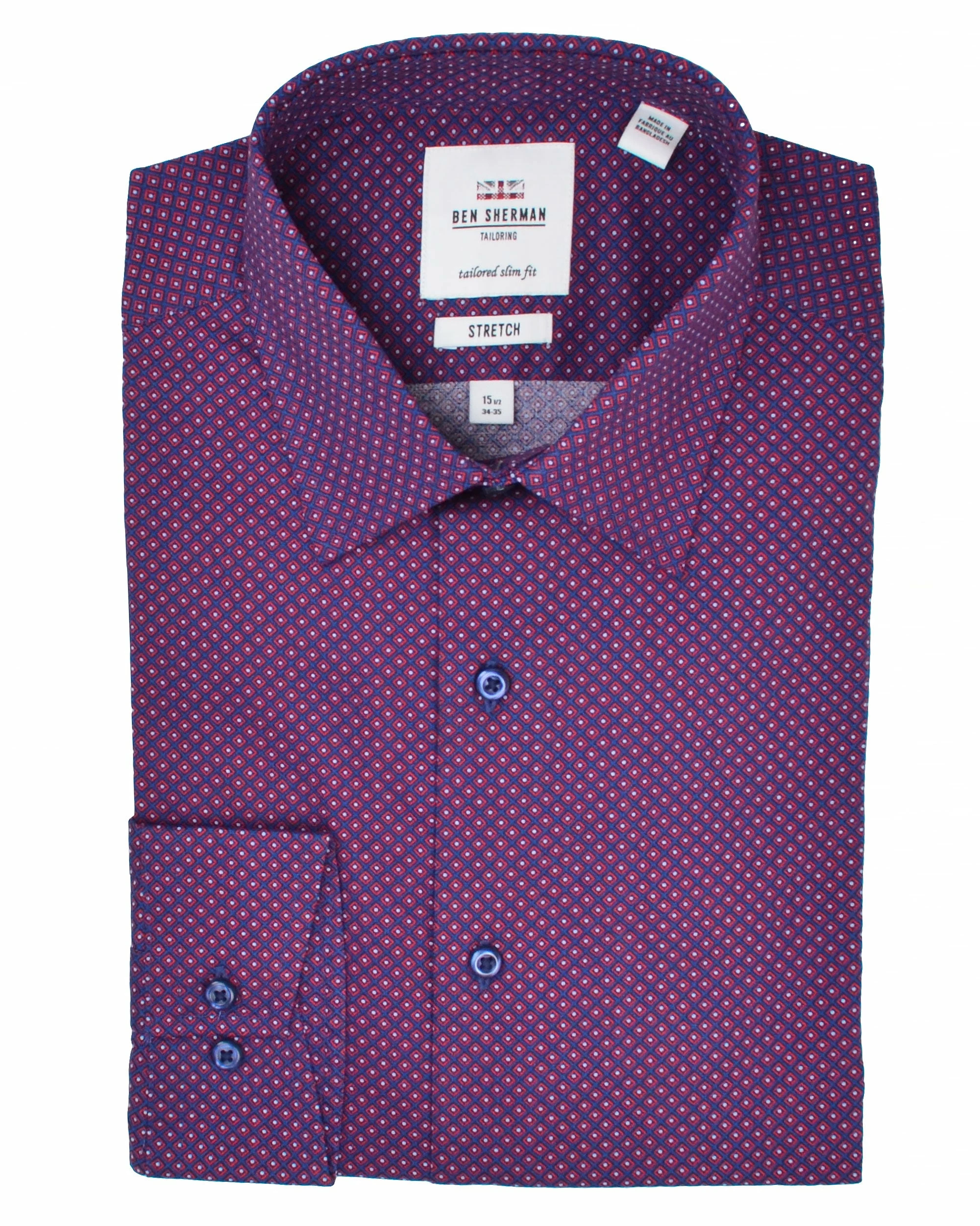 Navy & Rust Diamond Print Slim Fit Dress Shirt 4 Navy & Rust Diamond Print Slim Fit Dress Shirt - Image 4