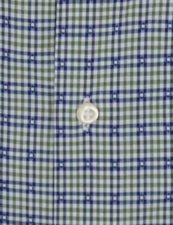 Olive & Navy Dobby Check Slim Fit Dress Shirt -clothing Shop HBS1775.button