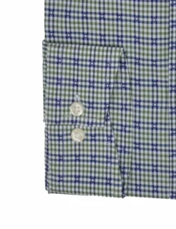Olive & Navy Dobby Check Slim Fit Dress Shirt -clothing Shop HBS1775.cuff
