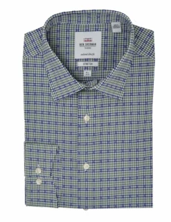 Olive & Navy Dobby Check Slim Fit Dress Shirt -clothing Shop HBS1775.front