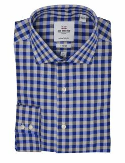 Navy & Tan Herringbone Check Slim Fit Dress Shirt