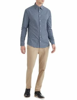 Black & Royal Dobby Gingham Slim Fit Dress Shirt -clothing Shop HBS1787 465 full body2