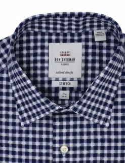 Black & Royal Dobby Gingham Slim Fit Dress Shirt -clothing Shop HBS1787 465.collar