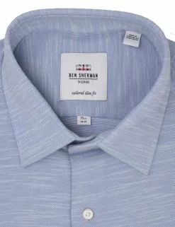 Grey Slub Knit Slim Fit Dress Shirt -clothing Shop HBS1791 020 collar